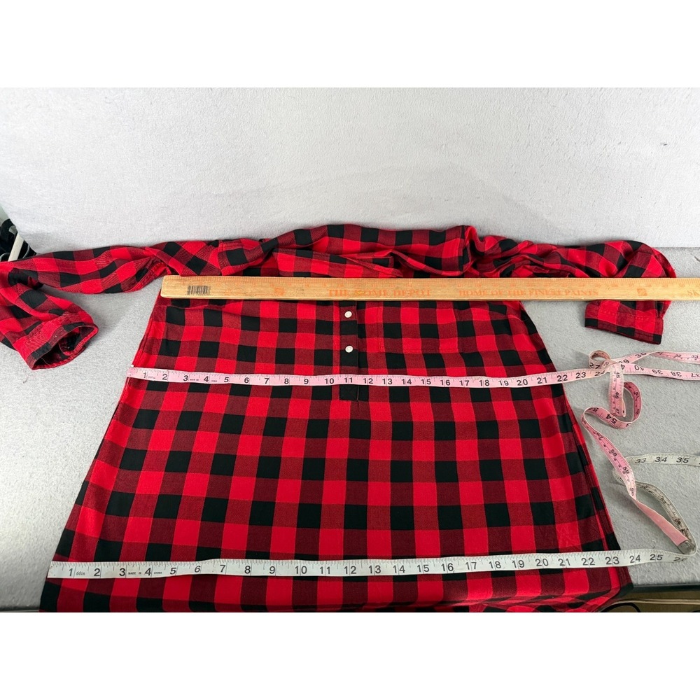 Old Navy Shirt Dress Womens‎ M Red Black Buffalo Check Dark Academia Cottagecore - Picture 9 of 13